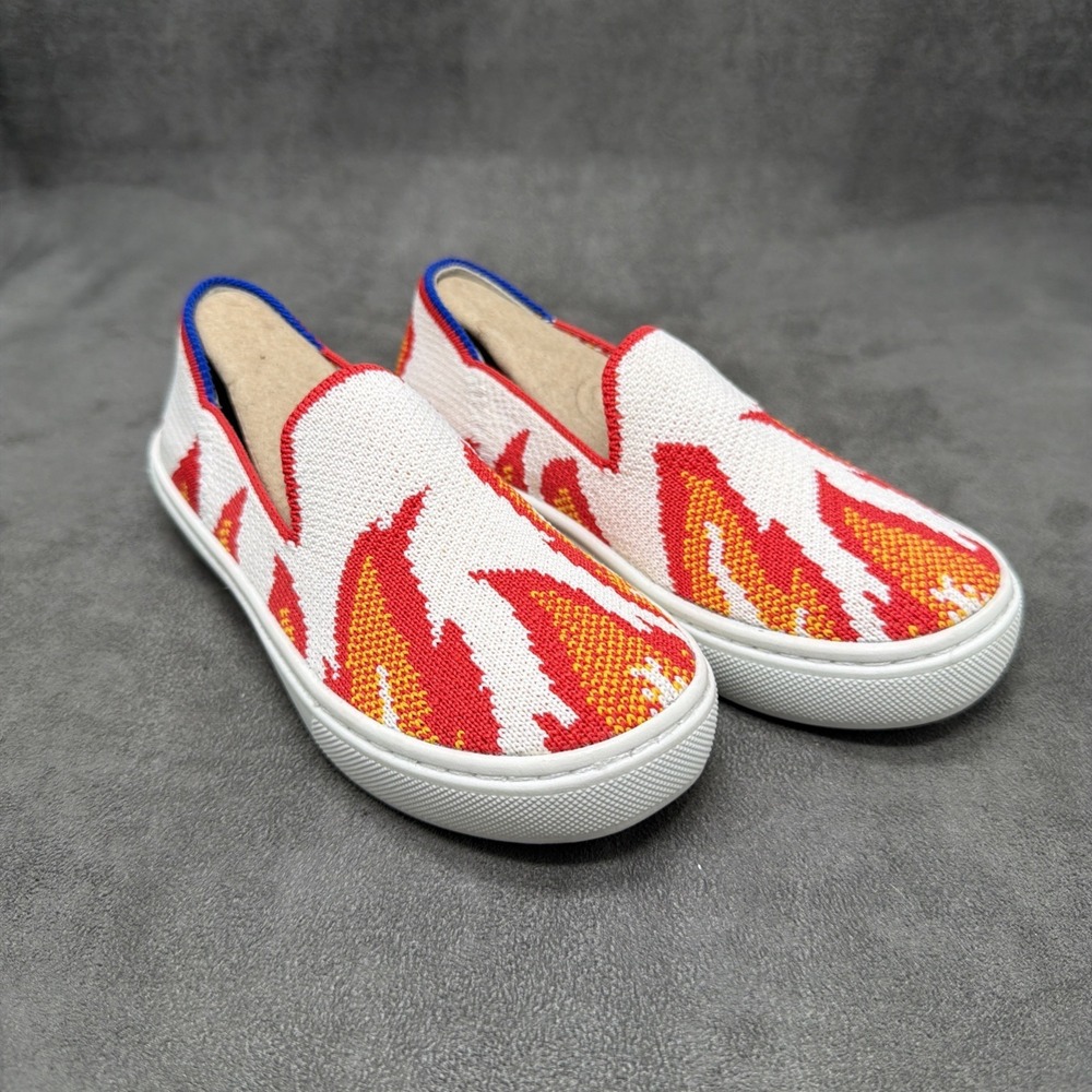 Rothy's Slip-On Sneakers Flames KIDS Size 10 Red Orange & White